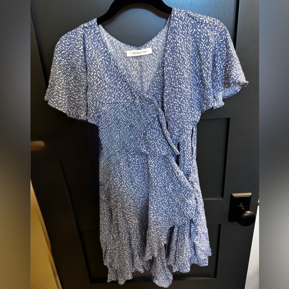 Mustard Seed Blue Printed Wrap-Style Romper